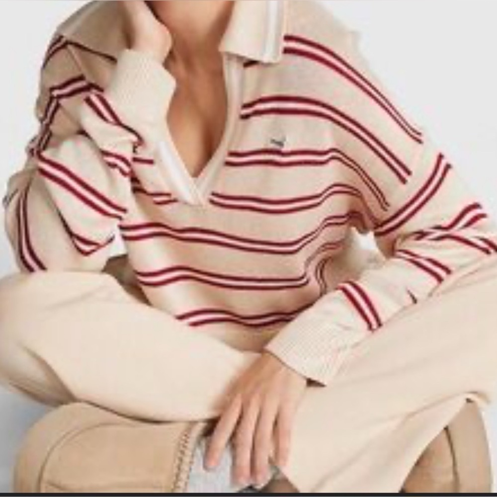 PINK by Victoria Secret Cambridge Knit Polo Sweater Striped Womens Small